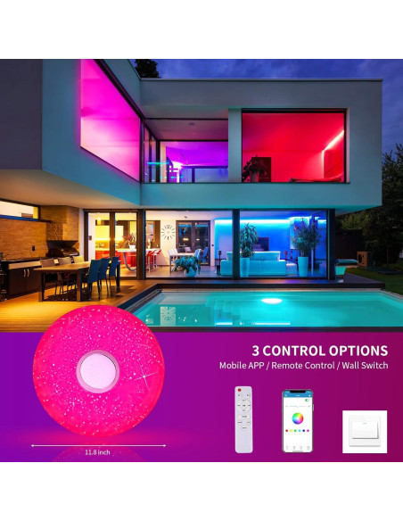 Luz de Techo LED 36W WZTO con Altavoz Bluetooth RGB