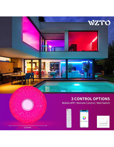 Luz de Techo LED 36W WZTO con Altavoz Bluetooth RGB