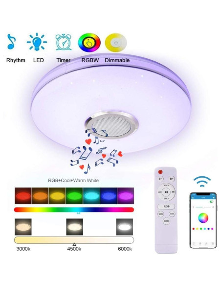 Luz de Techo LED 36W WZTO con Altavoz Bluetooth RGB