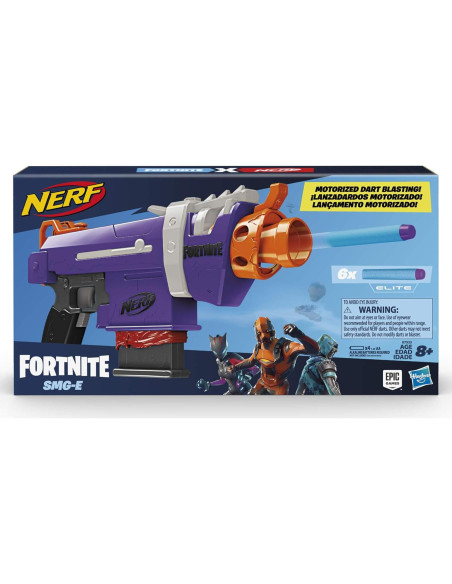 Blaster Nerf Fortnite SMG-E - Disparo Motorizado, 6 Dardos