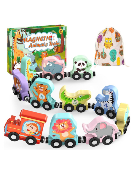 Set de Tren de Animales de Madera Zeoddler 11 Piezas Montessori