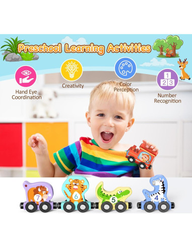 Set de Tren de Animales de Madera Zeoddler 11 Piezas Montessori