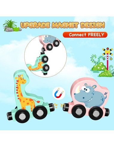 Set de Tren de Animales de Madera Zeoddler 11 Piezas Montessori