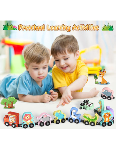 Set de Tren de Animales de Madera Zeoddler 11 Piezas Montessori