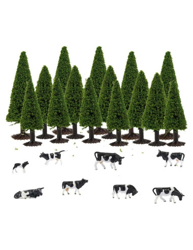 15 Árboles de Cedro y 8 Vacas para Paisaje Evemodel