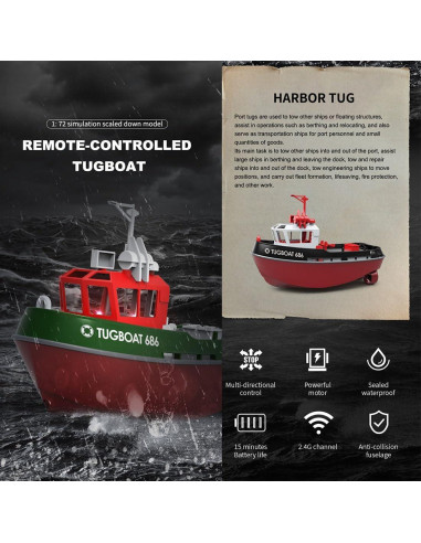 Barco RC Remolcador Weendiypty 2.4GHz Amarillo 15 km/h