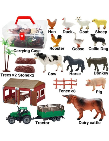 Juego de Granja BOLZRA 66PCS Animales y Vehículo para Niños