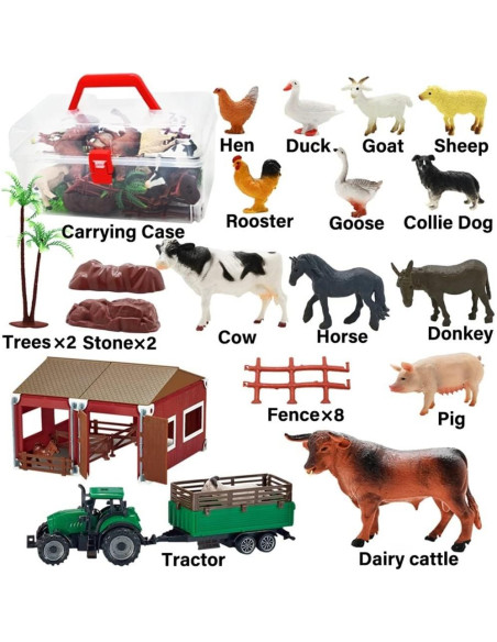 Juego de Granja BOLZRA 66PCS Animales y Vehículo para Niños