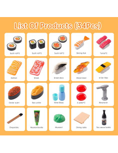 Juego de Comida de Sushi 34 Piezas Funpynani Luz LED 2