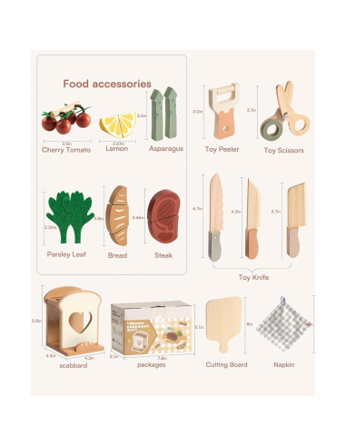 Conjunto de cuchillos de juguete ROBOTIME con frutas y verduras