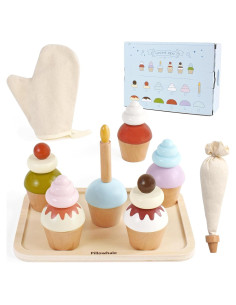 Set de Juguete de Cupcakes de Madera Pillowhale 21 Piezas