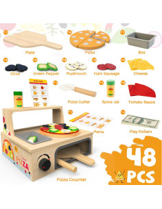 Juguete de Pizza de Madera WOODMAM - 48 Piezas Educativo 2