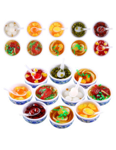 10 Piezas Mini Comida Juguete Cerámica Azul y Blanca