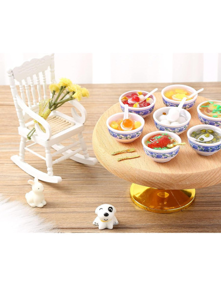 10 Piezas Mini Comida Juguete Cerámica Azul y Blanca