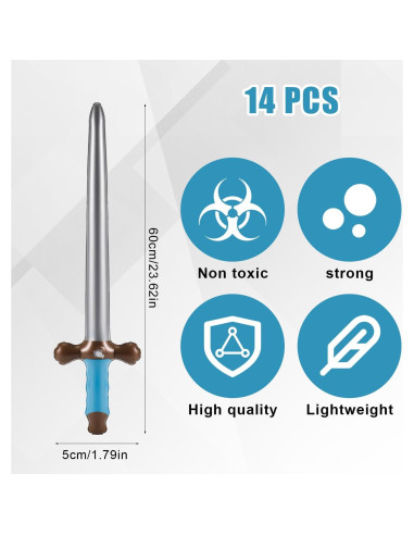 12 Espadas Inflables Pirata NQEUEPN 60x17 cm Reutilizables
