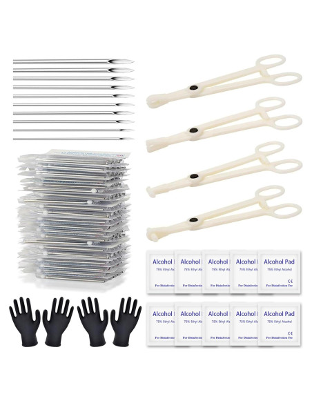 Kit de Piercing Rayyl 42 Piezas con Agujas y Pinzas Desechables
