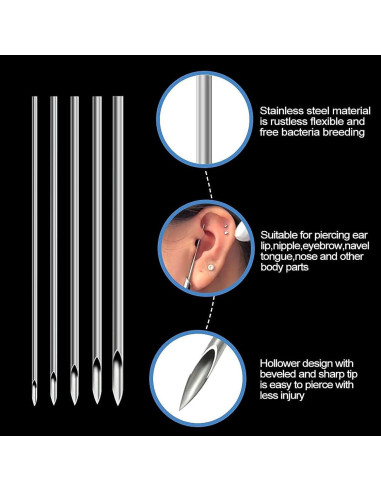 Kit de Piercing Rayyl 42 Piezas con Agujas y Pinzas Desechables