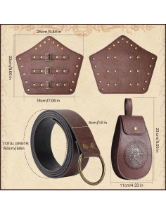 Set 3 Accesorios Medievales Berenlu: Cinturón, Bolsa y Muñequera 2