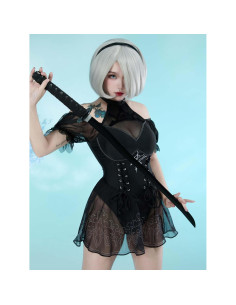 Traje de Baño de Una Pieza Goth Anime Haikyuu Mujer Negro 2