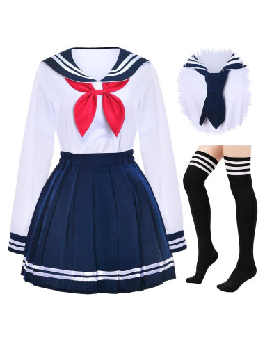 Uniforme Escolar Japonés Chicas Falda Plisada Azul Marino