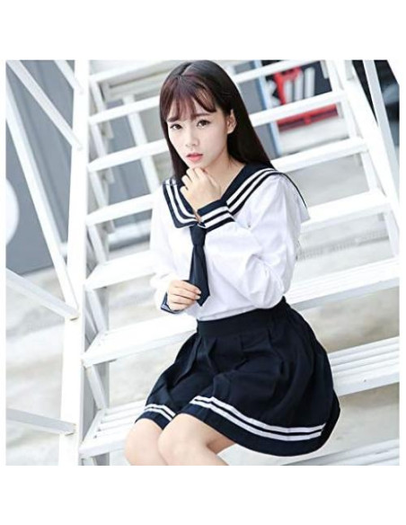 Uniforme Escolar Japonés Chicas Falda Plisada Azul Marino