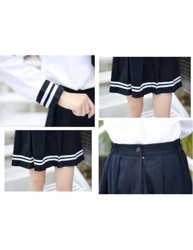 Uniforme Escolar Japonés Chicas Falda Plisada Azul Marino