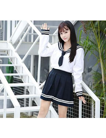 Uniforme Escolar Japonés Chicas Falda Plisada Azul Marino