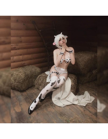 Lencería Sexy de Vaca YOMORIO para Mujeres con Medias