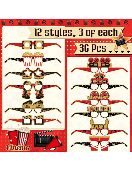 36 Gafas de Papel Multicolor Relaxgiant para Fiesta de Cine