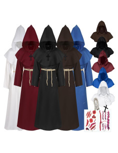Túnica Medieval Unisex con Capucha y Collar - Disfraz Halloween