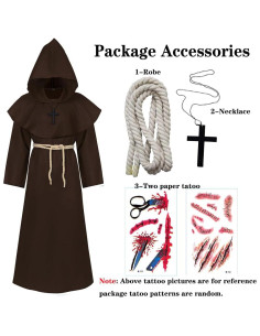 Túnica Medieval Unisex con Capucha y Collar - Disfraz Halloween 2