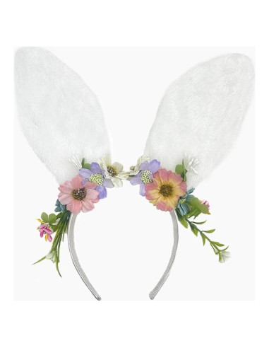 Diadema de Orejas de Conejo CZolden con Flores para Pascua