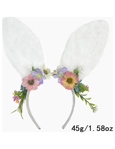 Diadema de Orejas de Conejo CZolden con Flores para Pascua