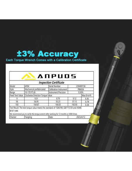 Llave de Torque ANPUDS 1/2" 10-170 Ft-Lb 72 Dientes