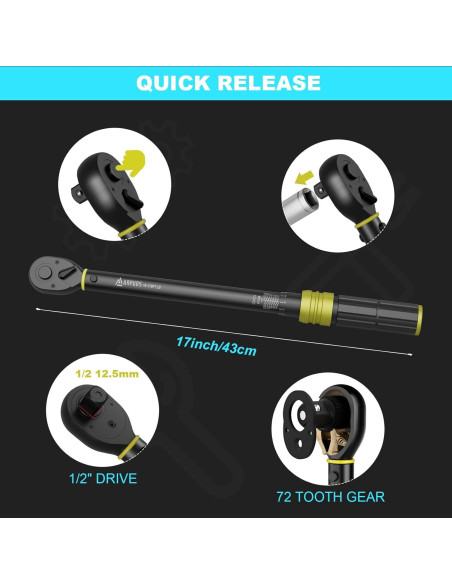 Llave de Torque ANPUDS 1/2" 10-170 Ft-Lb 72 Dientes