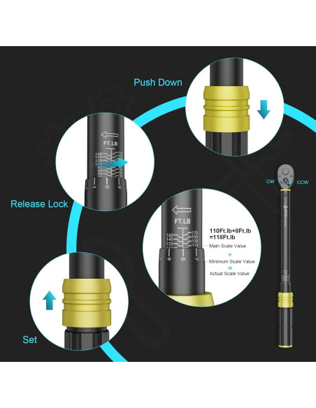 Llave de Torque ANPUDS 1/2" 10-170 Ft-Lb 72 Dientes