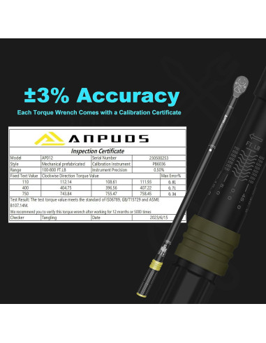 Llave de Torque ANPUDS 3/4" 100-800 Nm Doble Dirección