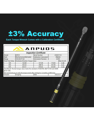 Llave de Torque ANPUDS 3/4" 100-650 Nm Doble Dirección