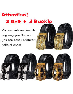 Cinturón de Trinquete Barry.Wang de Cuero con 3 Hebillas 2