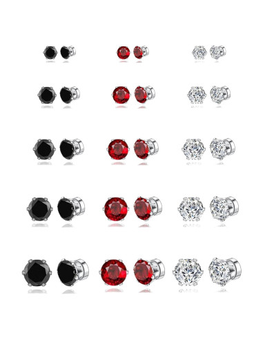 15 Pares Pendientes Magnéticos Ofeiyaa Zirconia 4-8MM Set Unisex