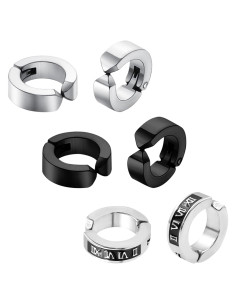 3 Pares de Pendientes de Clip Unisex Acero Titanio 13.2mm