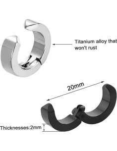 3 Pares de Pendientes de Clip Unisex Acero Titanio 13.2mm 2