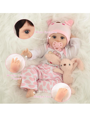 Muñeca Reborn Bebé Niña Kdudgso 55.88 cm Realista con Accesorios