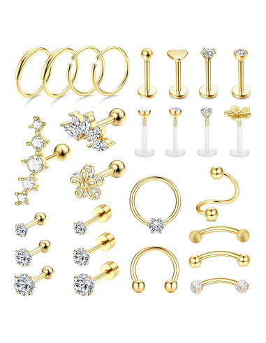 JeryWe 27 Piezas Pendientes de Cartílago Acero Inoxidable