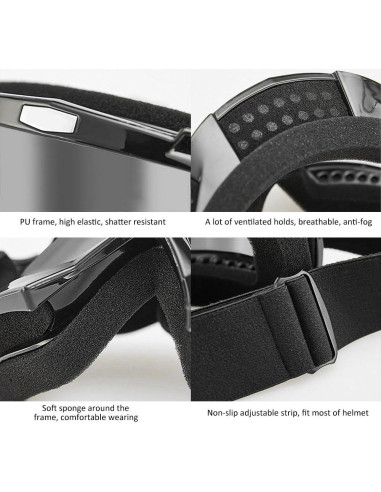 Gafas de Motocross Dmeixs Lente Plateada Anti UV Ajustables