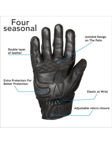 Guantes de Moto SATHIND SI-06 Cuero Negro Táctiles XXL