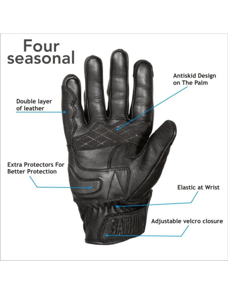 Guantes de Moto SATHIND SI-06 Cuero Negro Táctiles XXL