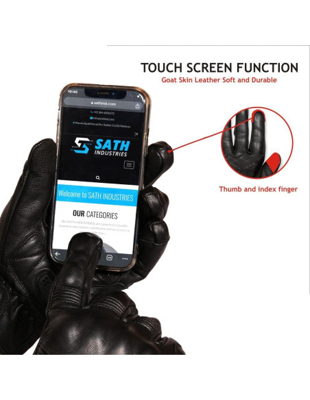 Guantes de Moto SATHIND SI-06 Cuero Negro Táctiles XXL