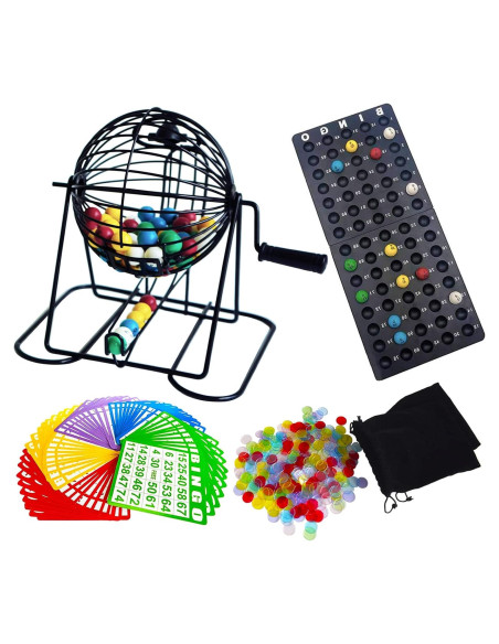 Juego de Bingo Deluxe Yuanhe - Jaula de Metal, 75 Bolas, 50 Tarjetas