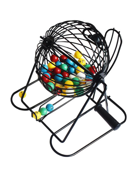 Juego de Bingo Deluxe Yuanhe - Jaula de Metal, 75 Bolas, 50 Tarjetas